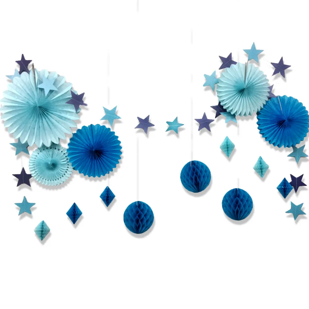 Us 738 15 Off15pcsset Blue Star Paper Garland Honeycomb Balls Tissue Paper Fans For Birthday Baby Shower Bridal Shower Decorations In Party Diy