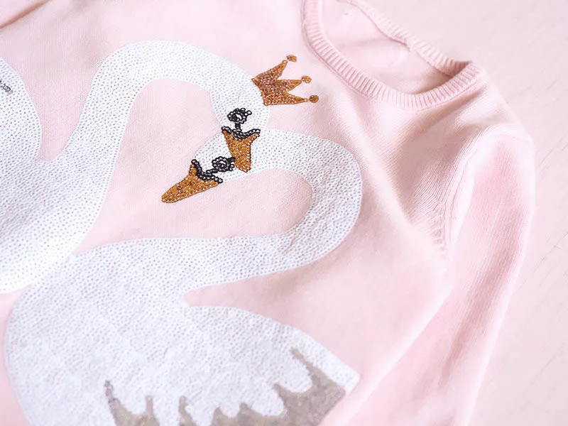 AiLe Rabbit/новая одежда для девочек, костюм, рубашка, штаны джинсы с блестками и рисунком лебедя, с дырками, с розами модные эксклюзивные детские топы, k1