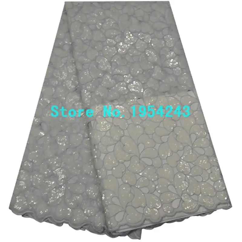 

2017 Latest African French Lace Fabric High quality With Silver sequins design white Nigerian Tulle Lace for wedding dress QT811