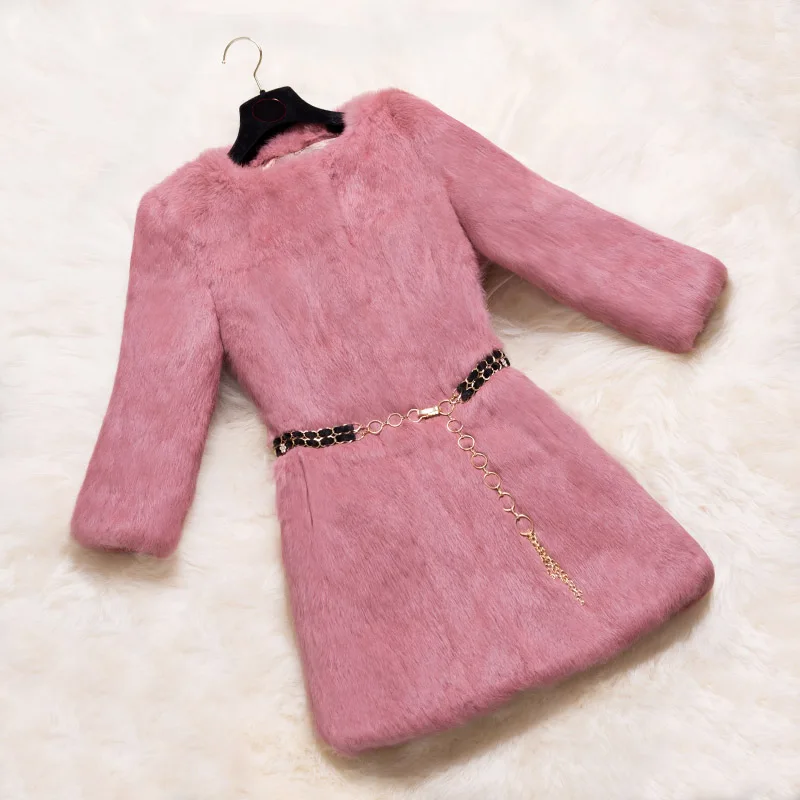 Fashion whole skin real rabbit fur coat outerwear women 3/4 sleeve fur jackets and coats plus size 6XL