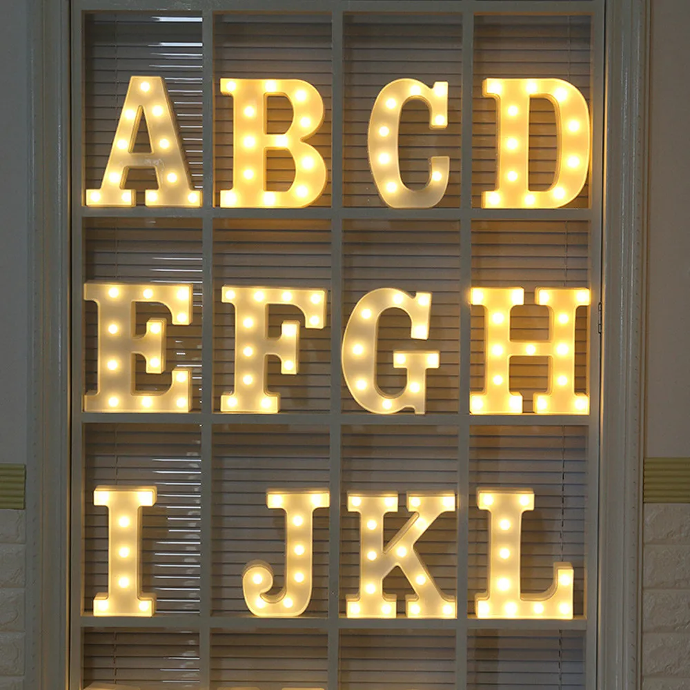 English Alphabet LED Letter Lights Light Up White Plastic Letters Luminous Romantic Wedding Party Decoration Christmas 22cm