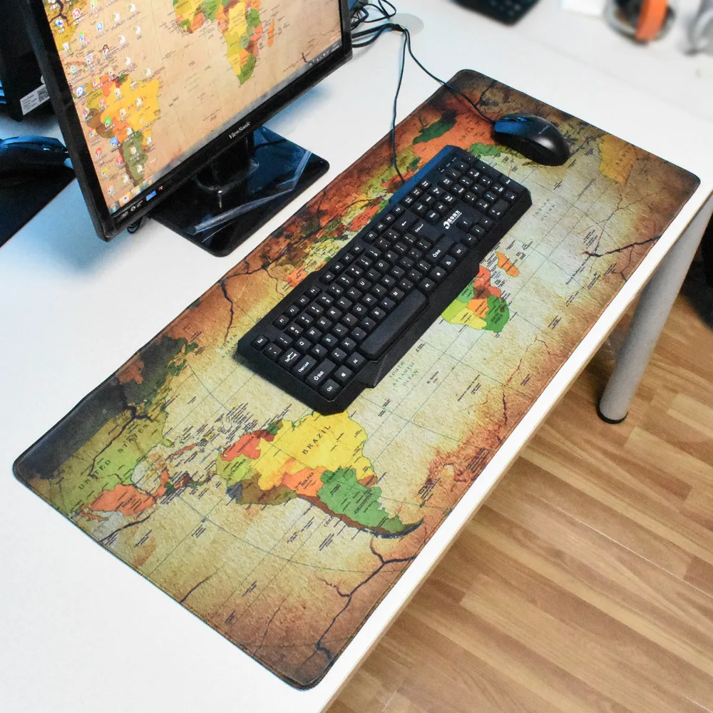 

Large Size Gaming Mouse Pad World Map 900*400*2mm Mousepad Anti-slip Durable Natural Rubber Locking Edge Mice Mat Gamer Office