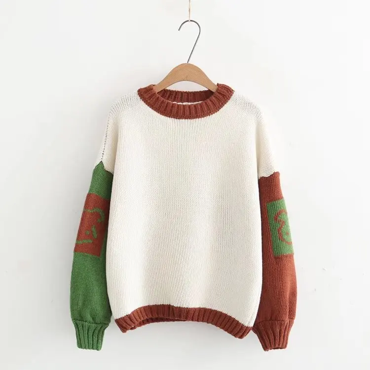 Зимний женский свитер с рукавами-фонариками и рисунком милого кролика, свободные трикотажные пуловеры для девочек-подростков, топы, Kawaii, свободный женский свитер - Цвет: Белый