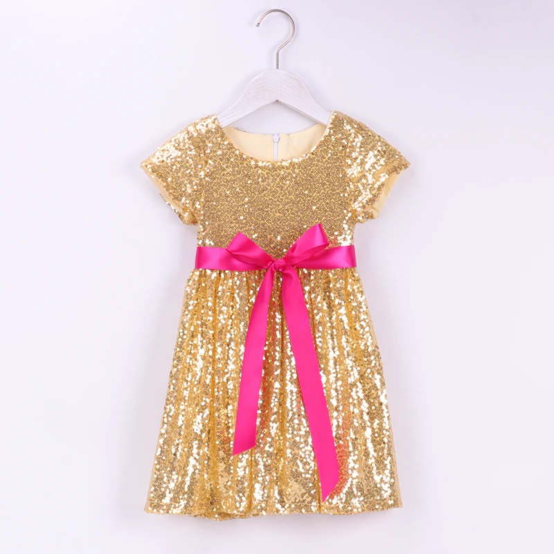 Платье с блестками для девочек; золотые вечерние платья с блестками для маленьких детей; праздничное платье с цветочным узором для девочек на День рождения; летнее платье для малышей