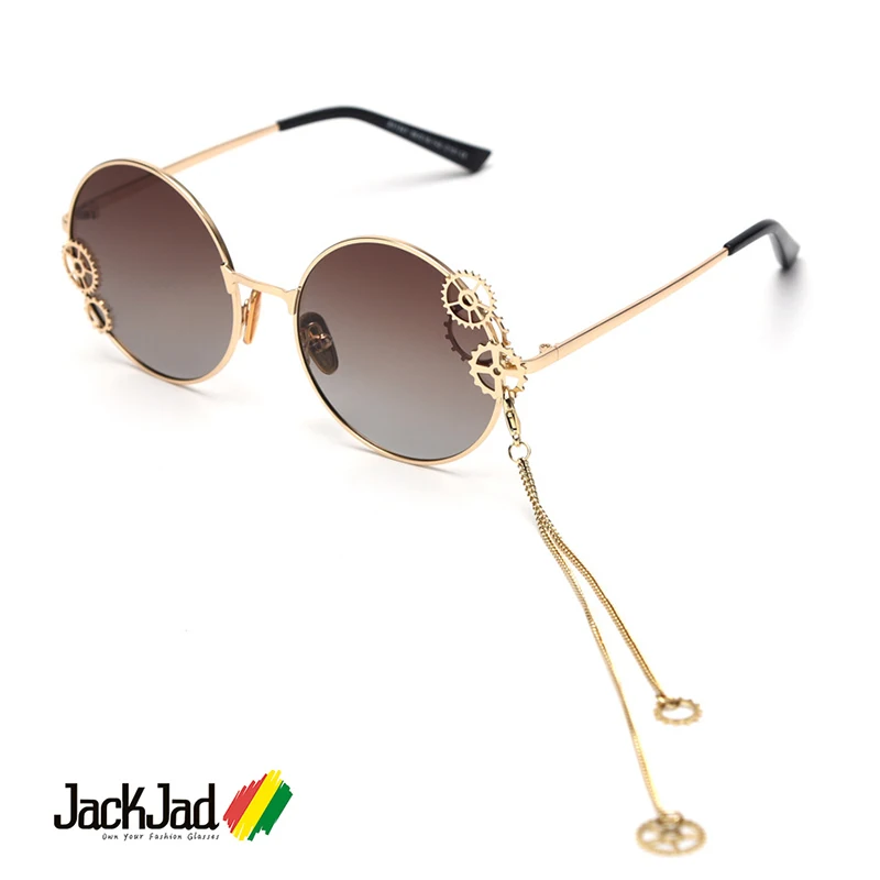 

JackJad New Fashion Vintgae Round Style Polarized Sunglasses Gear Decoration Brand Designer Sun Glasses Oculos De Sol With Chain