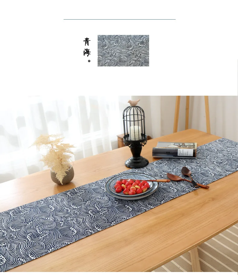 Японский стиль хлопок и лен ukiyoe переплетения узор настольный бегун рябь стол флаг чайный стол обуви кабинетные чехлы с кисточками
