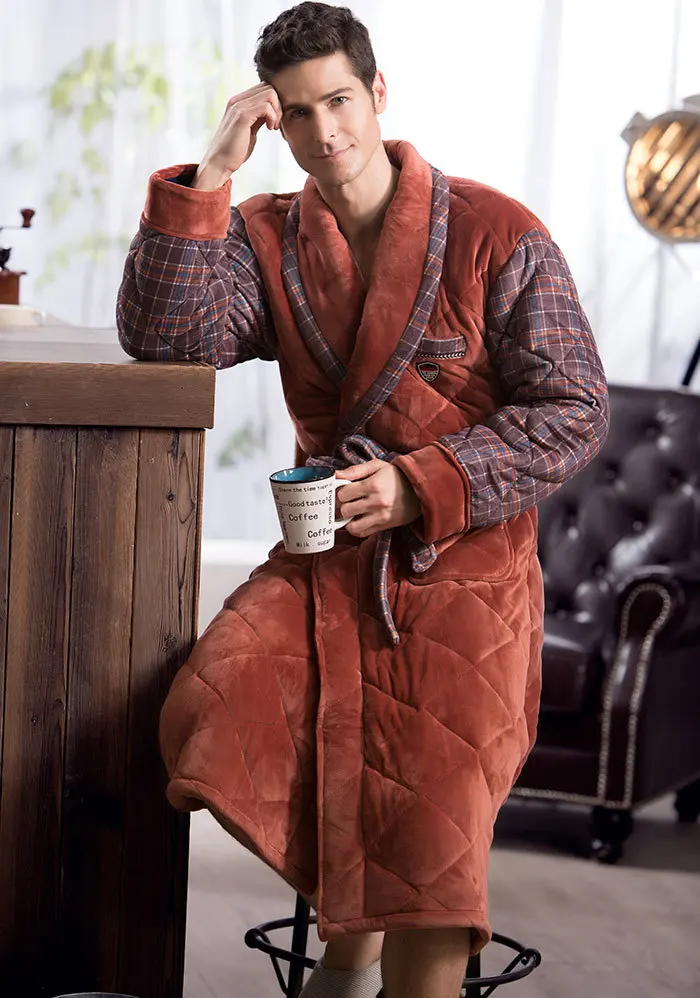 Winter Men Flannel Pajamas Bathtubs Robe 2018 New British Leisure Men Thick Warm Bathing Robes Male Home Wear JW337 (6)