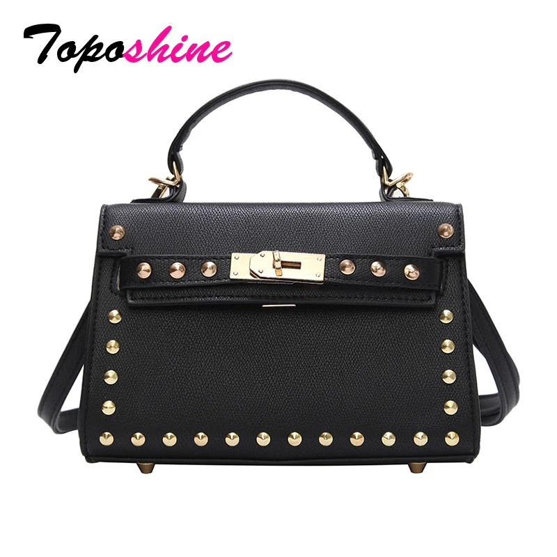 

Toposhine Black Rivets Girls Bags Female Simple Women Bags Casual Small Square Package Fashion Women Shoulder Messenger Bag