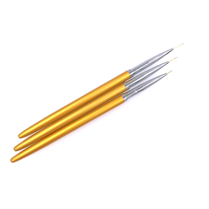 

3Pcs Nail Art Liner Painting Pen Brush Set Gel Polish Tips 3D Design Manicure Pedicure Professional Flower Drawing Tool kit Gold