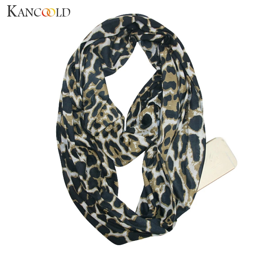 Women Stripe Winter Infinity Scarf Pocket Loop Zipper Pocket Scarves