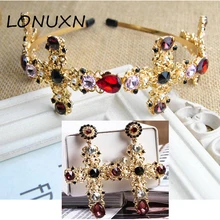 Новое Барокко Ретро полноценно крест красочные кристалл шпилька свадебный головной убор резинки для волос женщин аксессуары золотые украшения комплекты