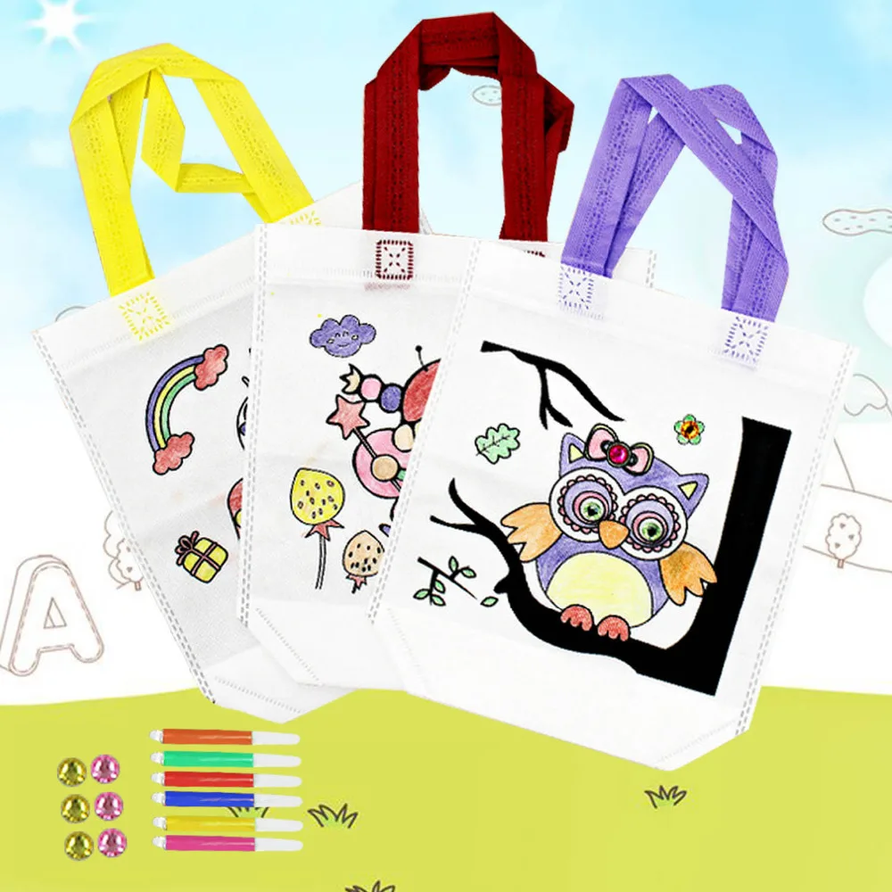 3 шт., Детский рисунок «сделай сам», сумка-шоппер с ручкой, украшенная стразами, Детская обучающая игрушка в случайном стиле