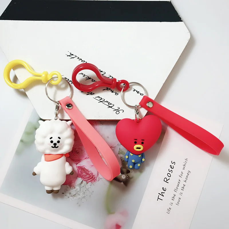 

Fancy&Fantasy Cute Cartoon Kpop Bts Keychain Car Key Holder Acrylic Bell Anime Key Chain Bag Pendant Bts Accessories Girl Gift