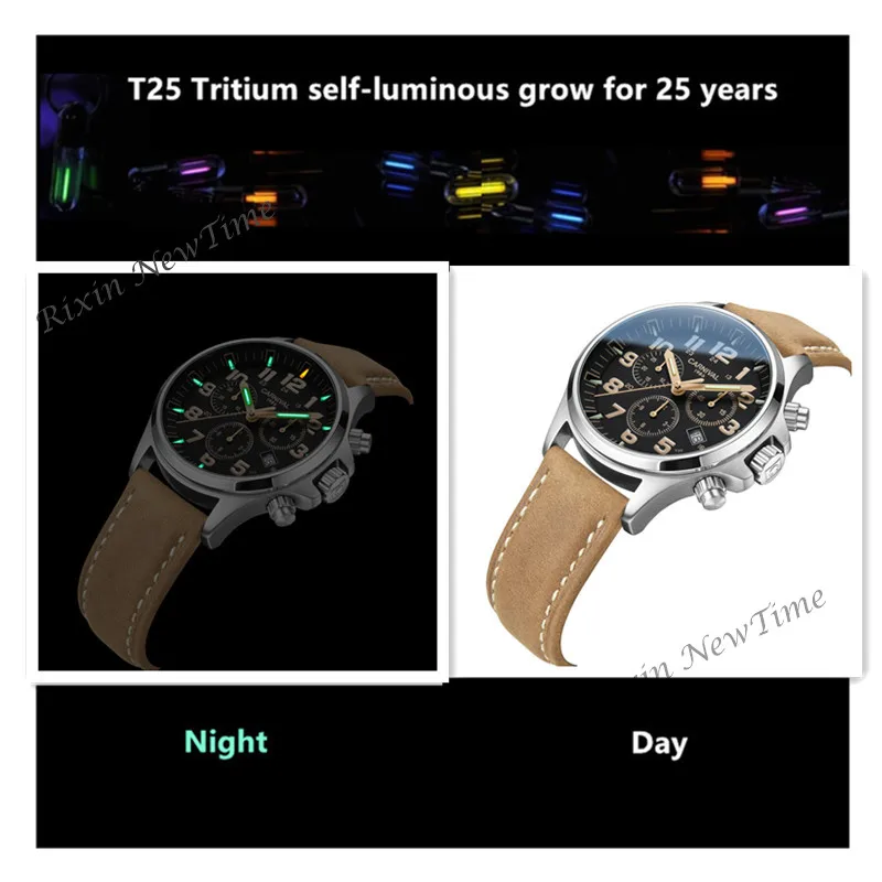 Хронограф T25 Тритий Светящиеся секундомер часы для мужчин люксовый бренд Ronda кварцевые мужские часы полностью стальные часы erkek kol saati reloj uhr