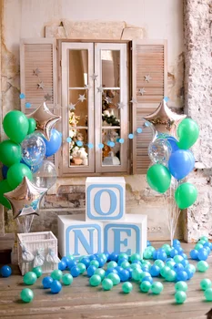 

LIFE MAGIC BOX Background for Photos Window Balloon One Year Birthday Backdrop Baby Candies Table