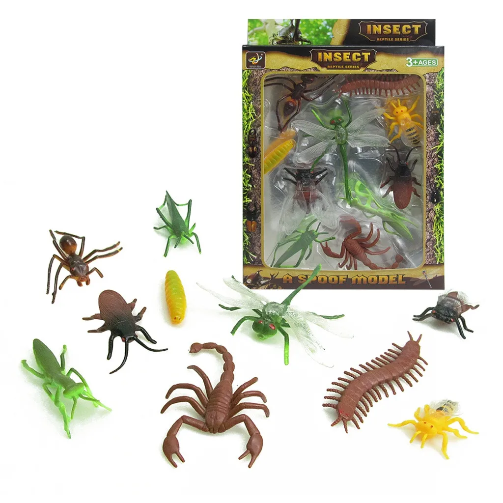 10 шт. пластиковые игрушки для моделирования пчелы стрекозы, паука, насекомое, сороконожка, модель саранчи, ящерицы, фигурки, Набор фигурок, развивающие игрушки