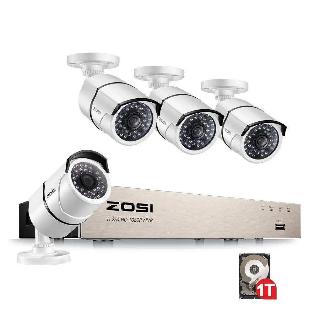 ZOSI 8CH NVR 1080P IP Network POE Video Record IR Outdoor CCTV Security