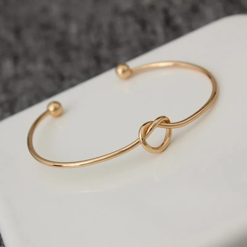 

12 Pieces/Lot Women Men Knot Charm Bangles Open Cuff Adjustable Bracelet Rose Gold Silver Black Color Statement Wristhand Gifts