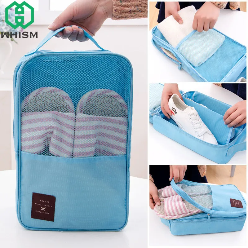 WHISM Nylon Mesh Shoes Handle Storage Bag Convenient Travel Hanging