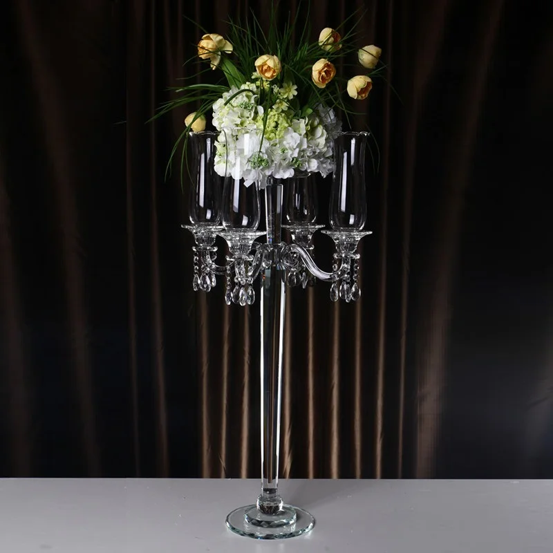 

Clear Candle Holders Crystal Candlestick Flower Vase Table Centerpiece Event Flower Rack Road Lead s Candlestick with Bowl