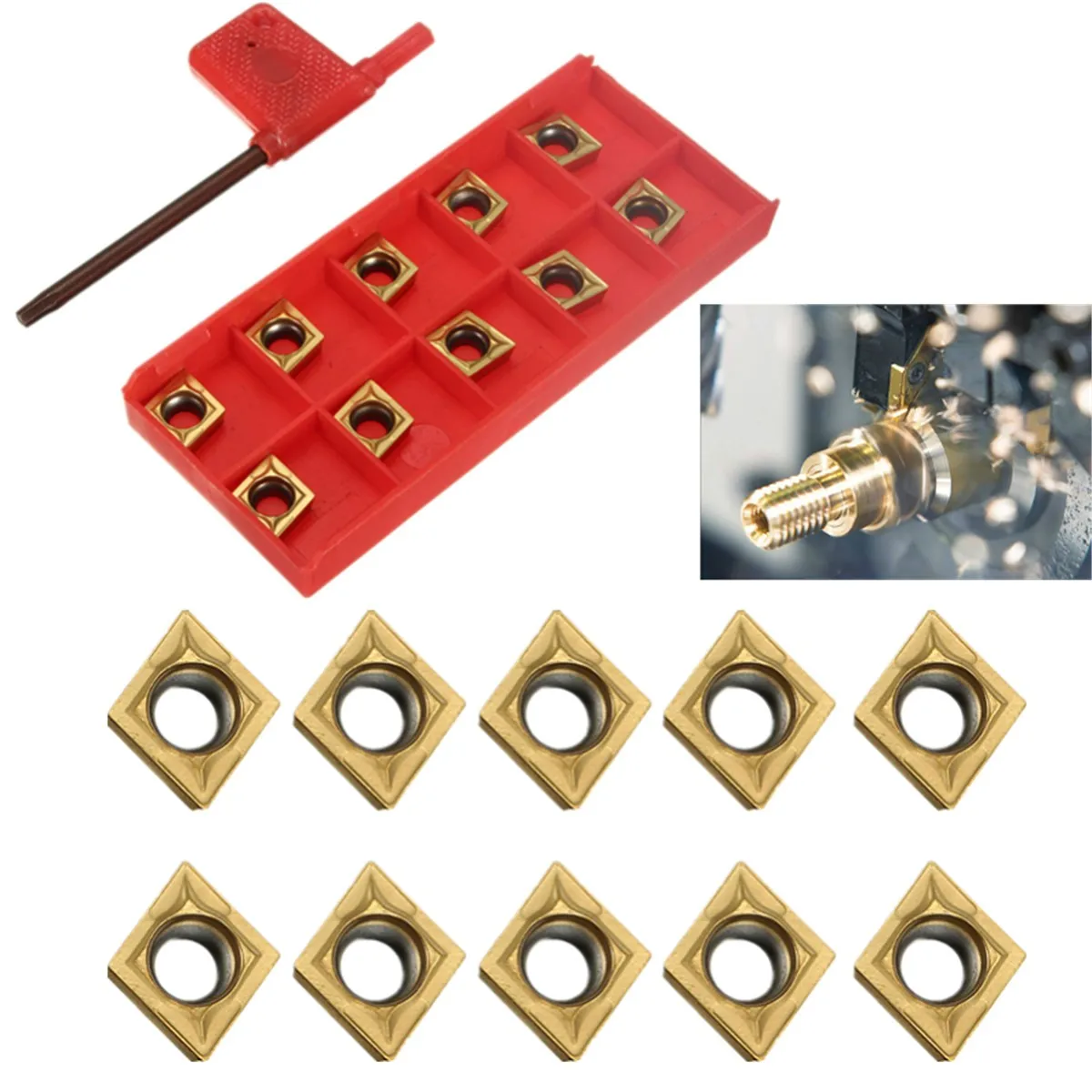 

10Pcs CCMT09T304 CCMT32.5 Carbide Inserts Blades + wrench for SCLCR Lathe Turning Tool Boring Bar Holder