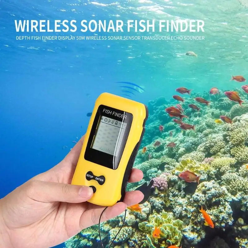 

Portable Depth Fish Finder Display 50m Wireless Sonar Sensor Transducer Echo Sounder with White LED Backlight