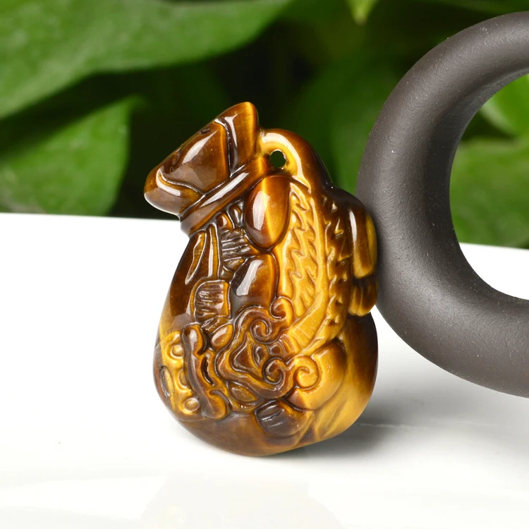 

Natural Tiger's Eye Gem Hand Carved Money bags Pendant Make a fortune Gold Lucky Amulet Pendant Fine Jewelry Free Rope