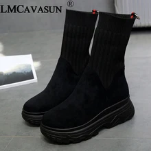 LMCAVASUN/женские зимние кроссовки; женские носки; повседневная обувь; женские ботильоны; женские плюшевые ботинки на резиновой платформе
