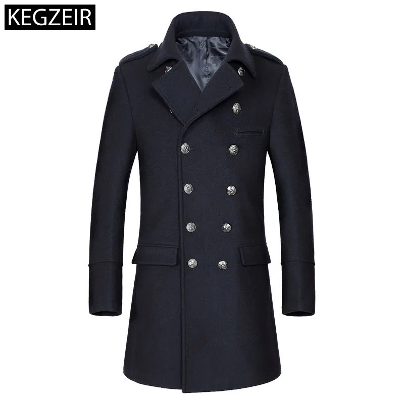 

KEGZEIR 2019 New Winter Long Woolen Coat Men Double Breasted Mens Peacoat Casual Fashion Men's Wool Jacket Slim Abrigo Hombre