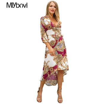 

Printed Bandage Dress V Neck Spring Dress Long Floral Dress Women 2019 Spring Summer Long Sleeve Split Maxi Dresses Vestidos