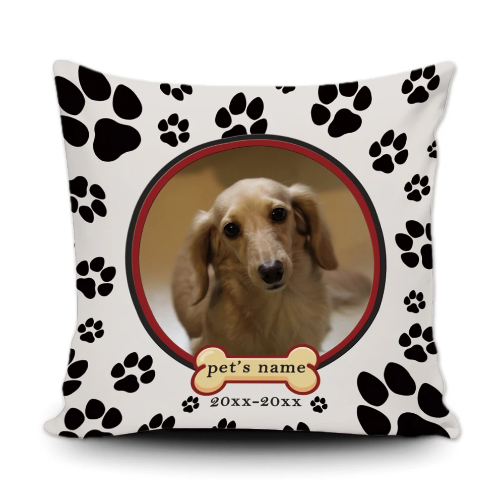 Pet Dog Memorial Paw Prints Throw Pillow Cover both sides print Personal Customize Canvas Pillow