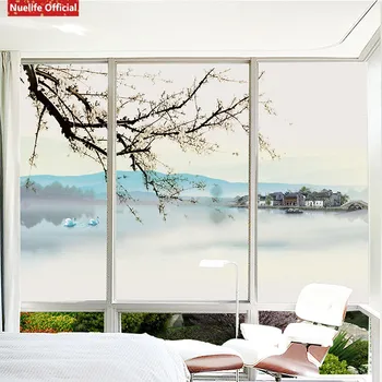 

Jiangnan landscape pattern electrostatic frosted glass film living room bathroom restaurant teahouse bathroom pvc office film