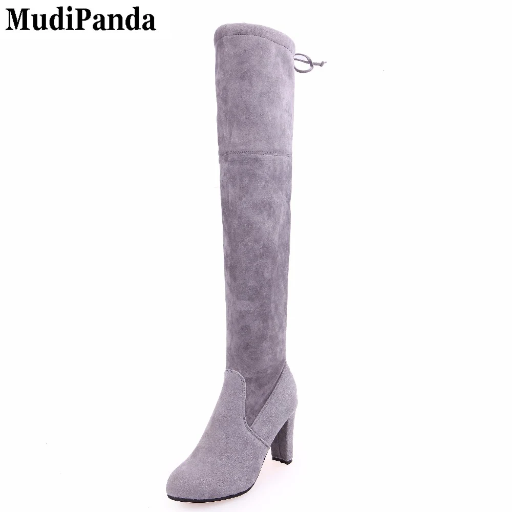 

Mudibear Top Fux Suede Women Thigh High Boots Stretch Slim Sexy Fashion Over the Knee Boots Female Shoes High Heels Black Gray