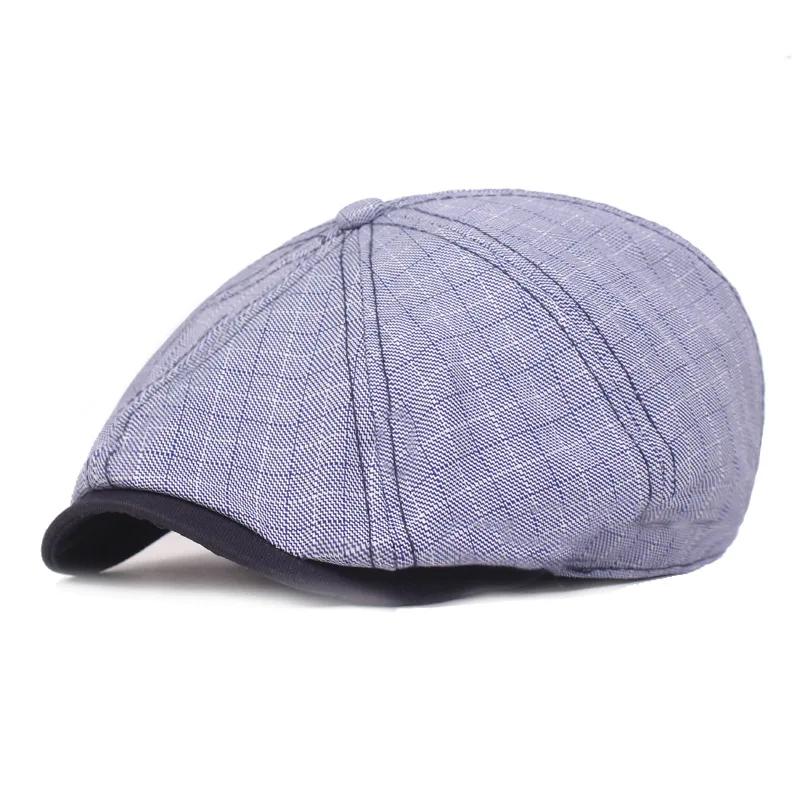 Весенне-летняя льняная хлопковая газетная Кепка s для мужчин, винтажная клетчатая плоская кепка, береты, повседневная Кепка - Цвет: light blue