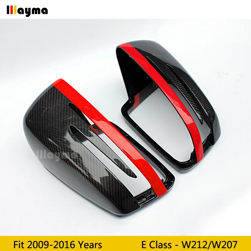 

W212 Carbon Fiber replace Mirror cover For Benz E class E300 E400 2009-2016 year W207 Coupe red line style rear mirror cap 1pair