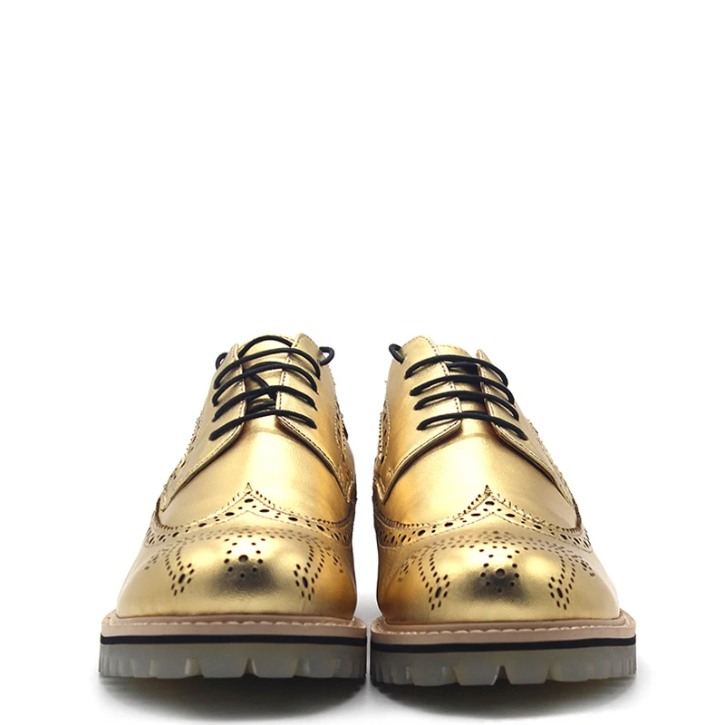 Genuino Plano Brogue Oxfords De Cuero Zapatos 2018 Moda Tallado Oro Hombres Para Tacón x5AIn70zq