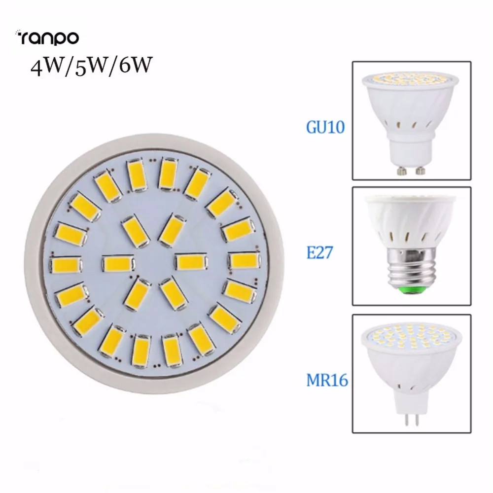 Супер яркий E27/E14/GU10/MR16 Светодиодный прожектор 4 Вт 6 Вт светодиодные лампы 5730 SMD светодиодные лампы AC110V 220 V DC12V натуральный/теплый/холодный белый вниз освещения
