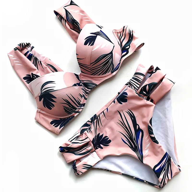 Push Up Bikini Set For Women 2018 Sexy Retro Tropical Palm Leaf Floral Swimsuit Off Shoulder Bathing Suit Summer Swimwear Push Up Bikini Set For Women 2018 Sexy Retro Tropical Palm Leaf Floral Swimsuit Off Shoulder Bathing Suit Summer Swimwear