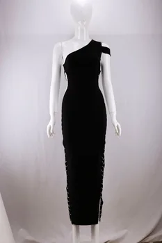 

High Quality Sexy Women One-Shoulder Strapless Beading Rayon Simple Elegant Homecoming Evening Party Dress