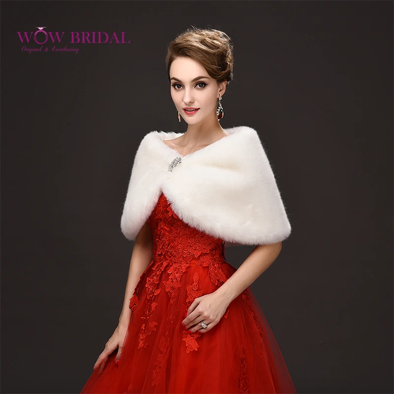 Wowbridal изящные белый свадьбы обертывание подчинение искусственного меха кристалл бисером, квадратный шаль свадебное пальто аксессуары