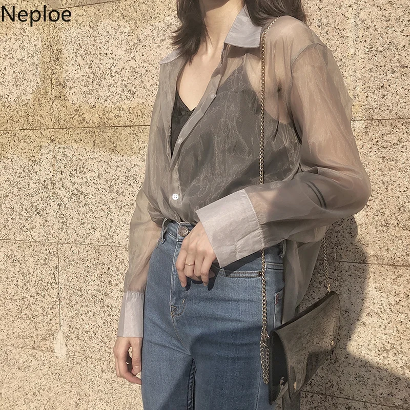 

Neploe 2019 New Spring Sexy Blusas Tops Korean Fashion Perspective Soft Sunscreen Blouse Outwear Long Sleeve Women Tops 38527