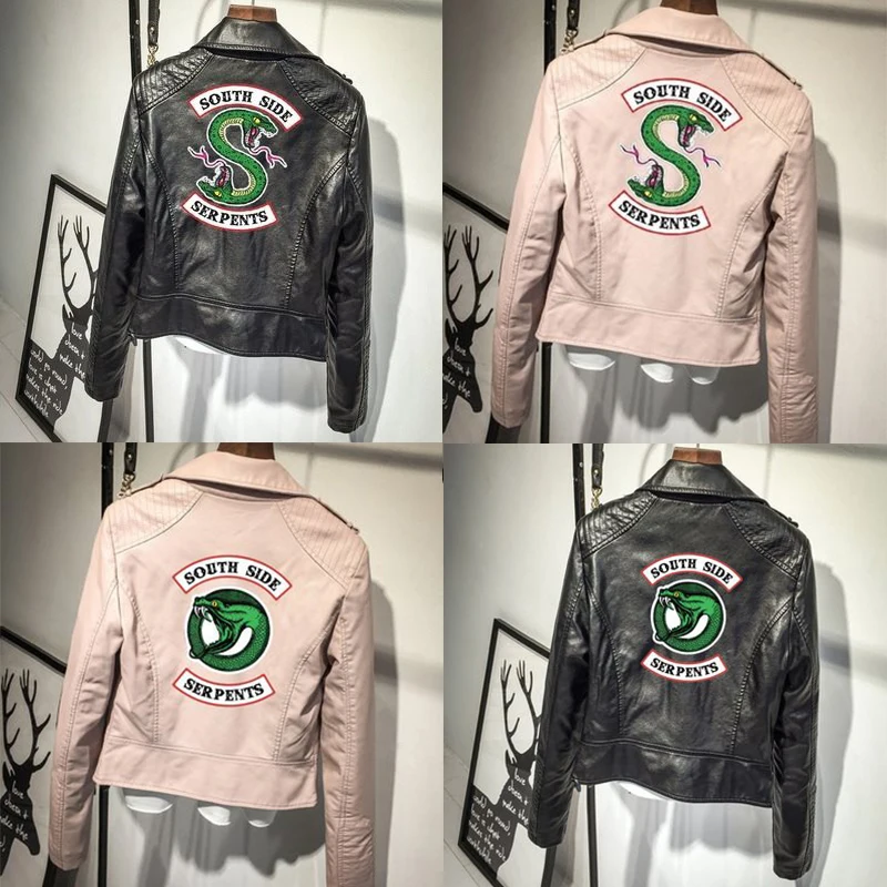 Кожаные куртки Southside из искусственной кожи с изображением змей, розовые/черные женские куртки с принтом в стиле панк, кожаные локомотивные куртки на молнии для женщин