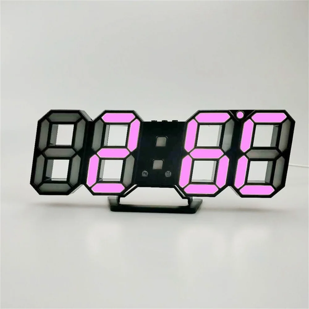 3D светодиодный цифровой Повтор будильника для спальни, настенные часы, 12/24 часовой календарь, термометр, домашний декор, подарок - Цвет: BlackPink