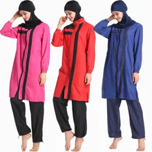 Большой размер мусульманский женский купальный костюм скромный исламский купальный костюм из 3 предметов с капюшоном полный охват одежда для плавания плавательный костюм купальный костюм