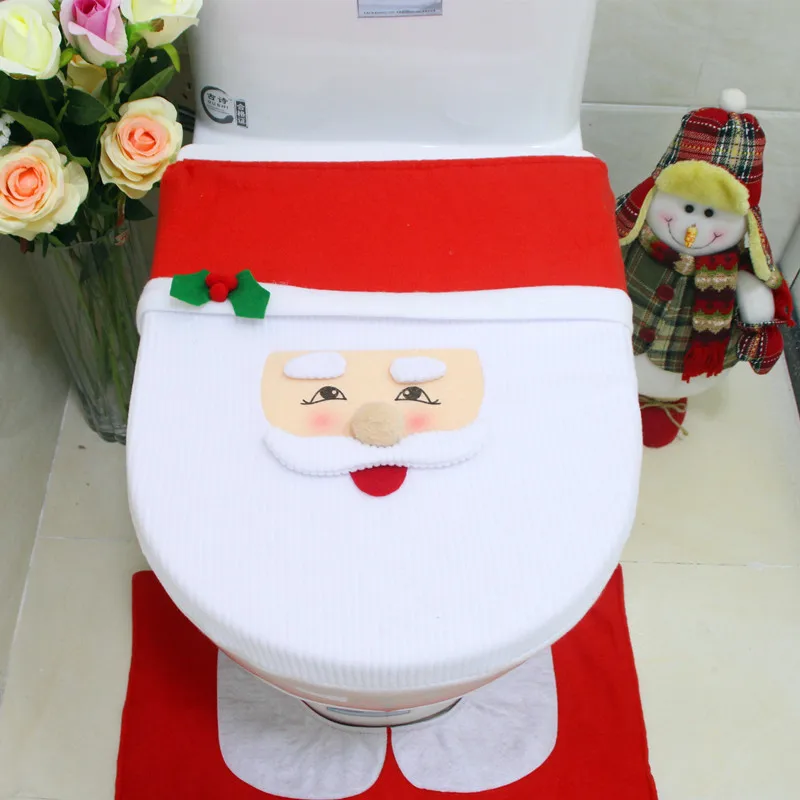 Christmas Toilet Cover 3Pc/Set Santa Toilet Seat Cover Bathroom Rug Carpet Tank Cover New Year home decorations Xmas Decoration