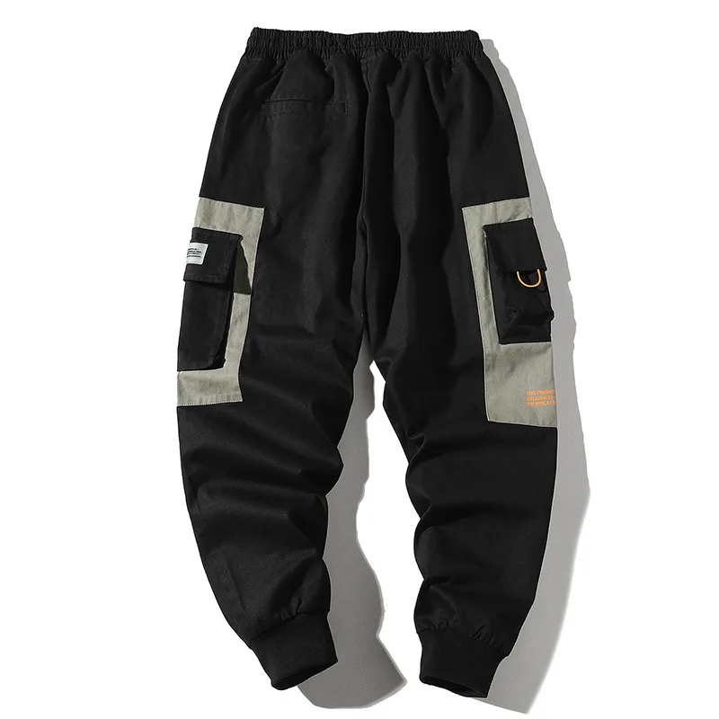 Хип-хоп мужские брюки-шаровары с карманами и эластичной резинкой на талии, уличные панковские повседневные штаны в стиле хип-хоп, мужские брюки карго ABZ51
