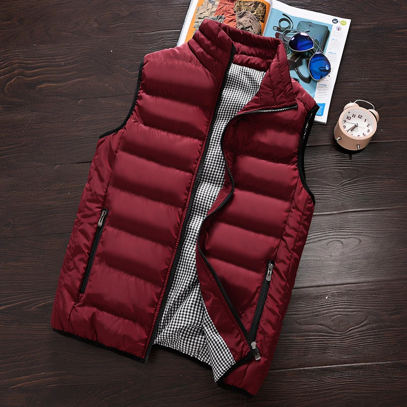 Повседневный жилет, мужские зимние куртки без рукавов, мужские новые модные стильные одноцветные Брендовые мужские осенние теплые пиджаки размера плюс 626 - Цвет: RED
