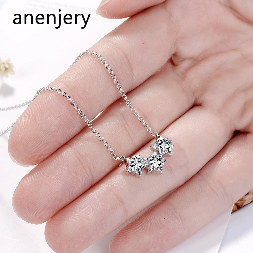 

anenjery 925 Sterling Silver Zircon Star Pendant Necklace For Women Wedding Jewelry Collar S-N315