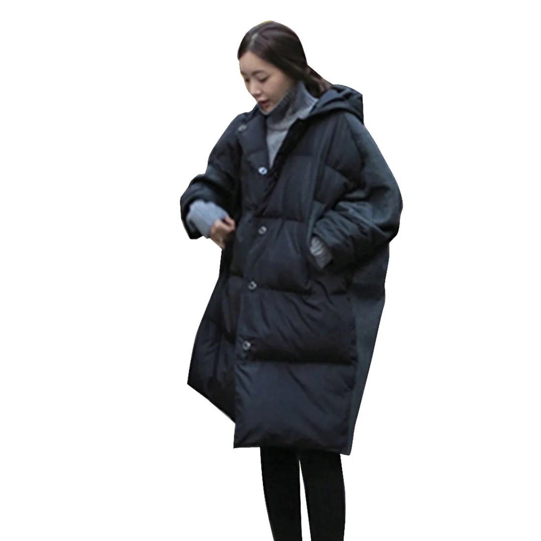 Winter Women Long Sleeves Black Warm Overcoat Female Autumn Eiderdown cotton Loose Coats lady Fashion Outwear