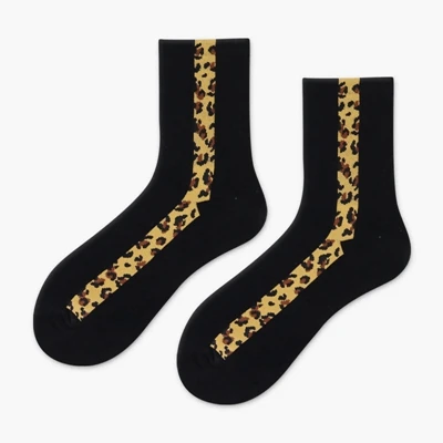 Модные цветные женские носки с леопардовым узором, модные популярные носки для улицы, весенние, летние, Осенние сексуальные носки с леопардовым принтом - Цвет: black